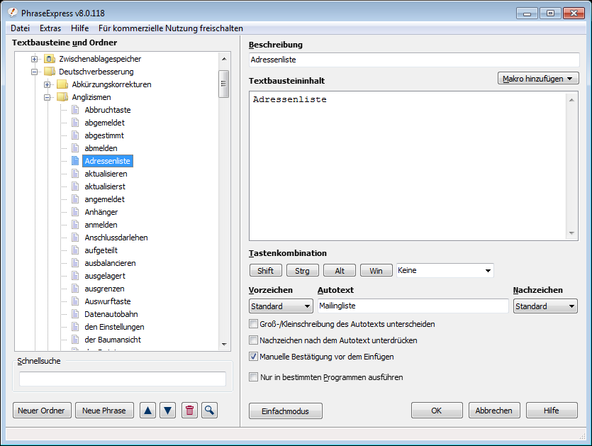 Phraseexpress 8 - schöner schreiben mit automatischer Korrektur